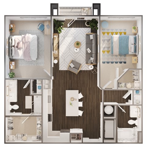 Floor plan for 2 beds, 2 baths, 1093 sqft
